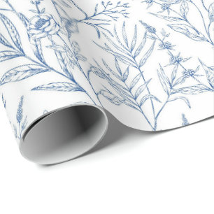 Cadeau Papier d'écrêtage Floral Toile Bleu Français