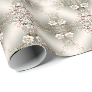 Cadeau Papier d'emballage à cadre floral blanc orné