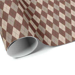 Cadeau Papier d'emballage à carreaux beige et marron