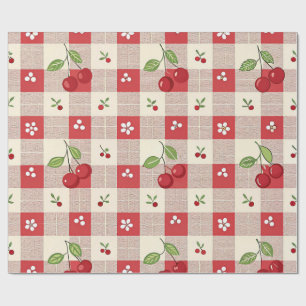 Cadeau Papier d'emballage à carreaux de cerise mignon