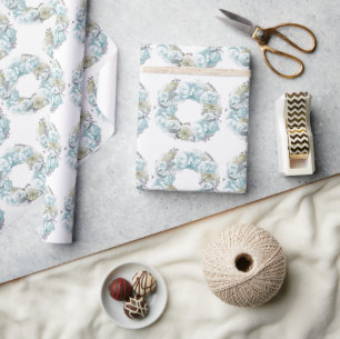Cadeau Papier d'emballage à couronne florale bleu poussié