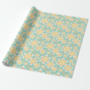 Cadeau papier d'emballage à fleurs à motif jaune