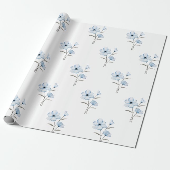 Cadeau Papier d'emballage à fleurs bleues (Déroulé)