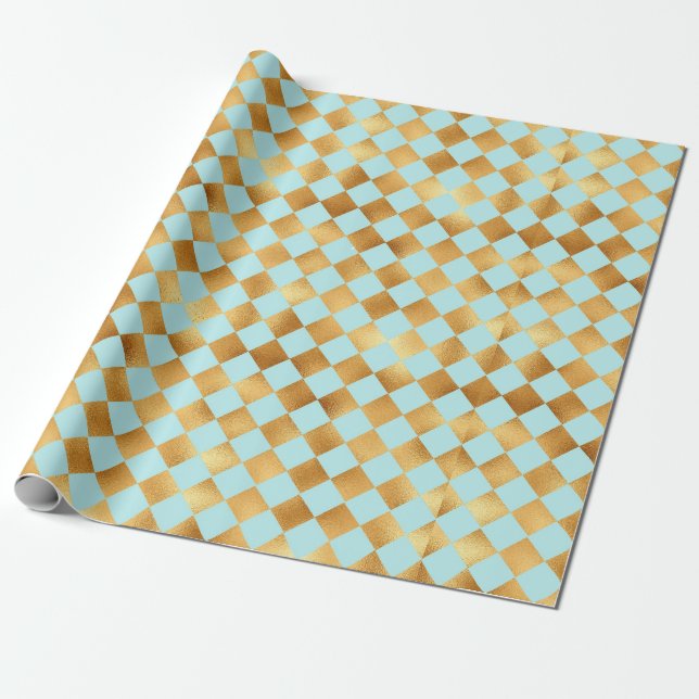Cadeau papier d'emballage à la menthe de diamant et faux  (Déroulé)