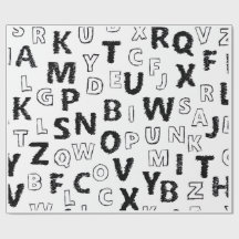 Papier d'emballage à motif alphabet noir et blanc