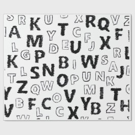 Cadeau Papier d'emballage à motif alphabet noir et blanc