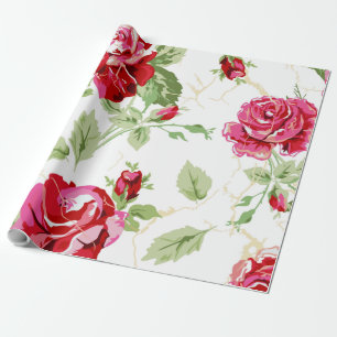 Cadeau Papier d'emballage à motif classique rose rouge et