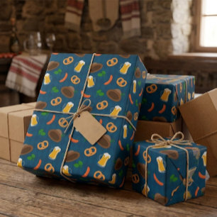 Cadeau Papier d'emballage à motif de bière, de bretzel et