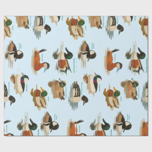 Cadeau Papier d'emballage à motif de canards sur fond ble