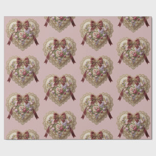 Cadeau Papier d'emballage à motif de cœur en dentelle ros