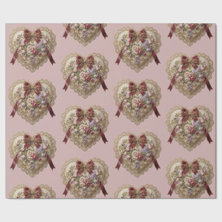 Cadeau Papier d'emballage à motif de cœur en dentelle ros