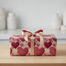 Papier d'emballage à motif de cœur vibrant - Rose,