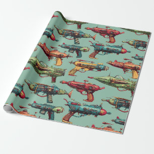 Cadeau Papier d'emballage à motif de pistolet à rayon rét