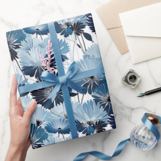 Cadeau Papier d'emballage à motif floral Aster Bleu Éléga