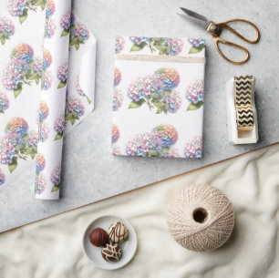 Cadeau Papier d'emballage à motif floral d'hortensia aqua