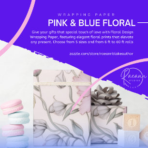 Cadeau Papier d'emballage à motif floral rose et bleu