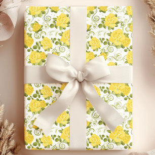 Cadeau Papier d'emballage à motif Roses Jaunes