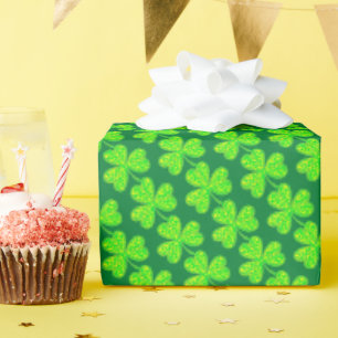 Cadeau Papier d'emballage à motif trèfle vert néon