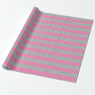 Cadeau Papier d'emballage à rayures scintillantes rose et