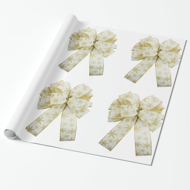 Cadeau Papier d'emballage à rubans dorés et blancs (Déroulé)
