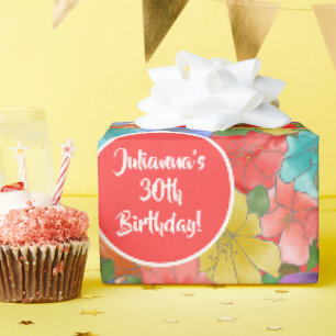 Cadeau Papier d'emballage aquarelle florale 30e anniversa