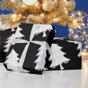 Cadeau Papier d'emballage Arbres de Noël Noir et Blanc