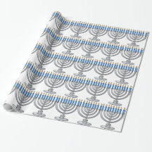 Papier d'emballage argenté de Menorah Hanoukka