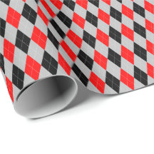 Papier d'emballage Argyle Rouge, Noir et Gris