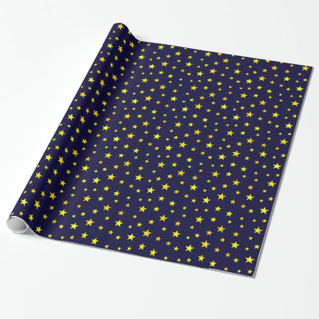 Cadeau Papier d'emballage avec des étoiles sur le bleu (Déroulé)