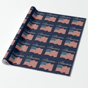 Cadeau Papier d'emballage avec drapeau américain qui flot