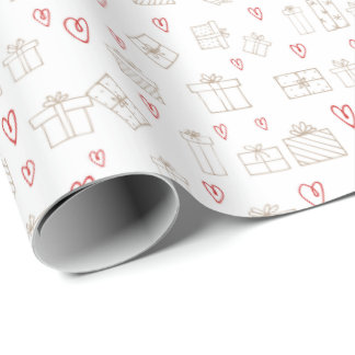 Cadeau Papier d'emballage avec les cadeaux et les coeurs