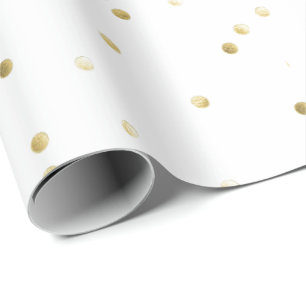 Cadeau Papier d'emballage - Blanc avec pois dorés