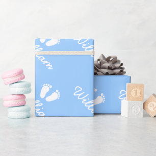 Cadeau Papier d'emballage bleu bébé pieds avec nom de gar