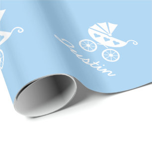 Cadeau Papier d'emballage bleu clair avec joli landau de 