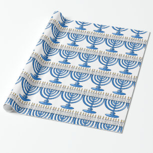 Cadeau Papier d'emballage bleu de Menorah Hanoukka
