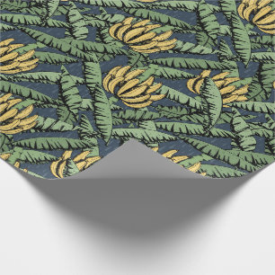 Cadeau Papier d'emballage Bleu Nuit aux Feuilles de Banan