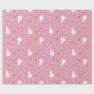 Cadeau Papier d'emballage Bonhomme de neige rose