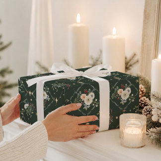 Cadeau Papier d'emballage botanique de Noël élégant