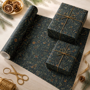 Cadeau Papier d'emballage botanique de Yule au clair de l