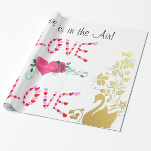 Cadeau Papier d'emballage brillant, Cygne doré L'amour es