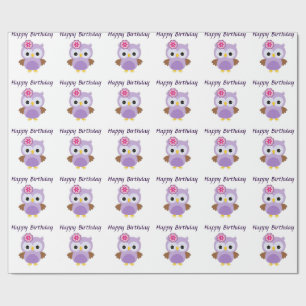 Cadeau Papier d'emballage brillant de hibou pourpre, 30"