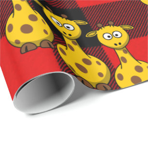 Cadeau Papier d'emballage brillant girafe carreaux rouges