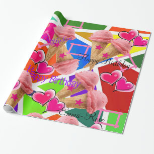Cadeau Papier d'emballage brillant, glace à la fraise