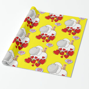 Cadeau Papier d'emballage brillant, mouton chaton cœurs j