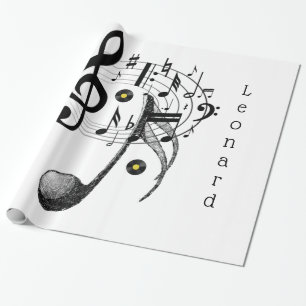 Cadeau Papier d'emballage brillant, notes de musique noir