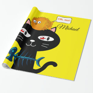 Cadeau Papier d'emballage brillant, os de poisson chat no