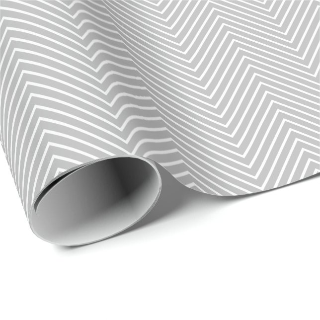 Cadeau Papier d'emballage Chevron Line - Blanc sur gris (Coin rond)