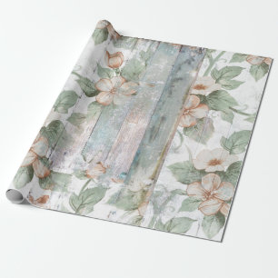 Cadeau Papier d'emballage chic minable floral et en bois