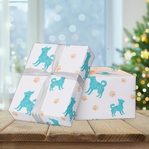 Cadeau Papier d'emballage Chihuahua  Minimaliste Bleu Pas