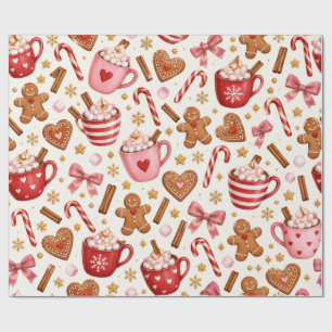 Cadeau Papier d'emballage Chocolat Chaud Rose Noël Cosy